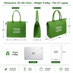 Wholesale Custom Felt Tote Bag Top Zipper Closure Thick Structured Reusable Event Conference Gift Handbag