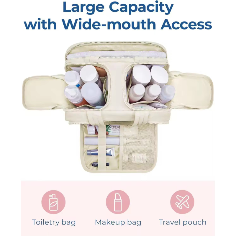 Portable Travel Cosmetic Storage Bag Large Capacity Zipper Closure Fluffy Lightweight Opening Handbag Maquillage Makeup Box