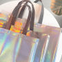 Custom Logo Iridescent Laminated Non-Woven Gift Tote Pearlized Laser Shopper Tote Holographic Non Woven Bags for Shopping