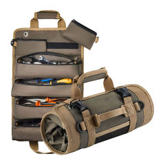 Small Tool Bag With Detachable Pouches Heavy Duty Roll Up Tool Bag Organizer With 6 Tool Pouches