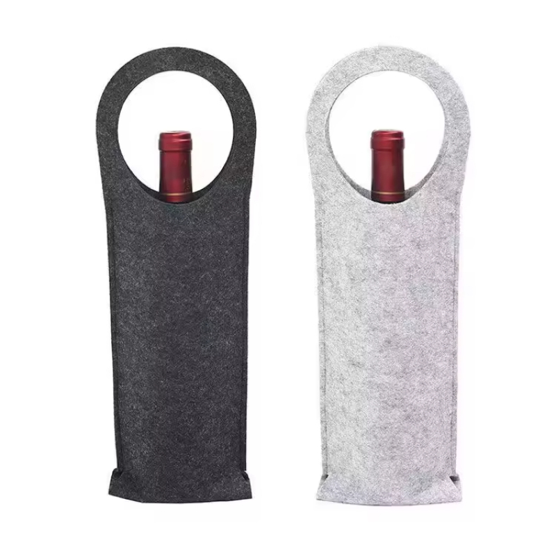 Custom Logo Durable Lightweight Single Wine Bottle Carrier Reusable Red Wine Grocery Felt Shopping Tote Bag Comfortable Handle