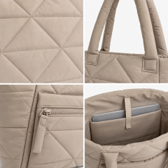 Trendy Puffy Quilted Tote Bag Water Resistant Nylon Polyester Puffer Shoulder Bag Large Travel Diaper Bag Custom Branding