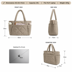 Trendy Puffy Quilted Tote Bag Water Resistant Nylon Polyester Puffer Shoulder Bag Large Travel Diaper Bag Custom Branding