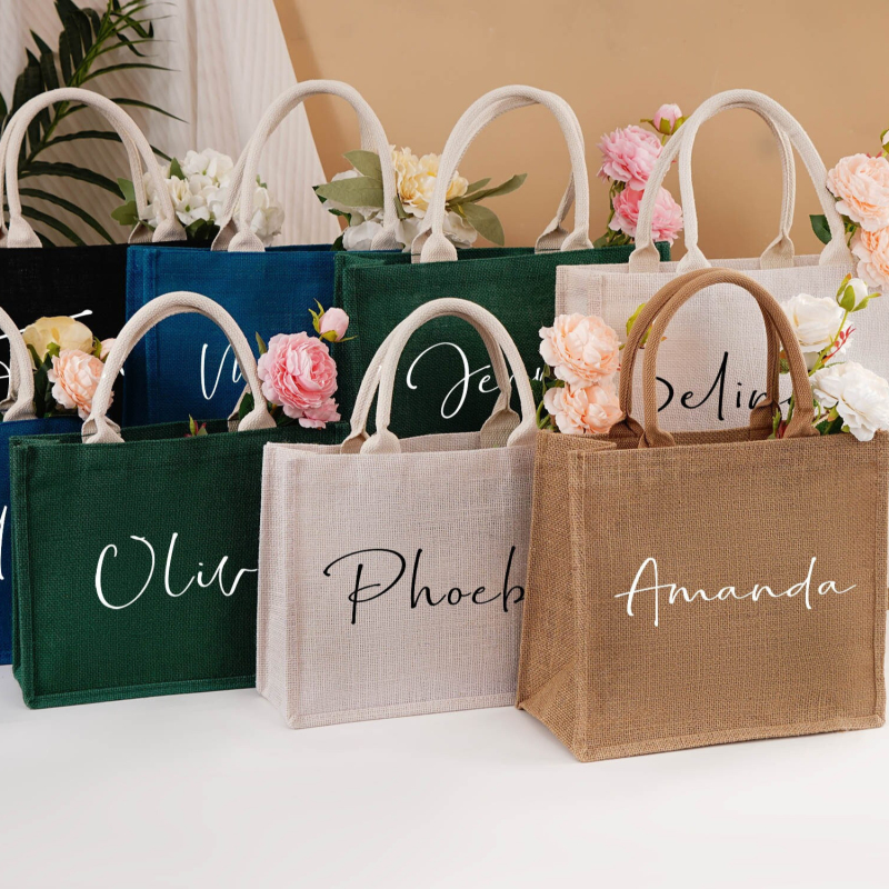 Sacs fourre-tout en toile de jute personnalisés, sacs-cadeaux fourre-tout pour demoiselle d'honneur, sacs fourre-tout de plage en jute, sacs-cadeaux de mariage, sacs-cadeaux de fête de célibataire