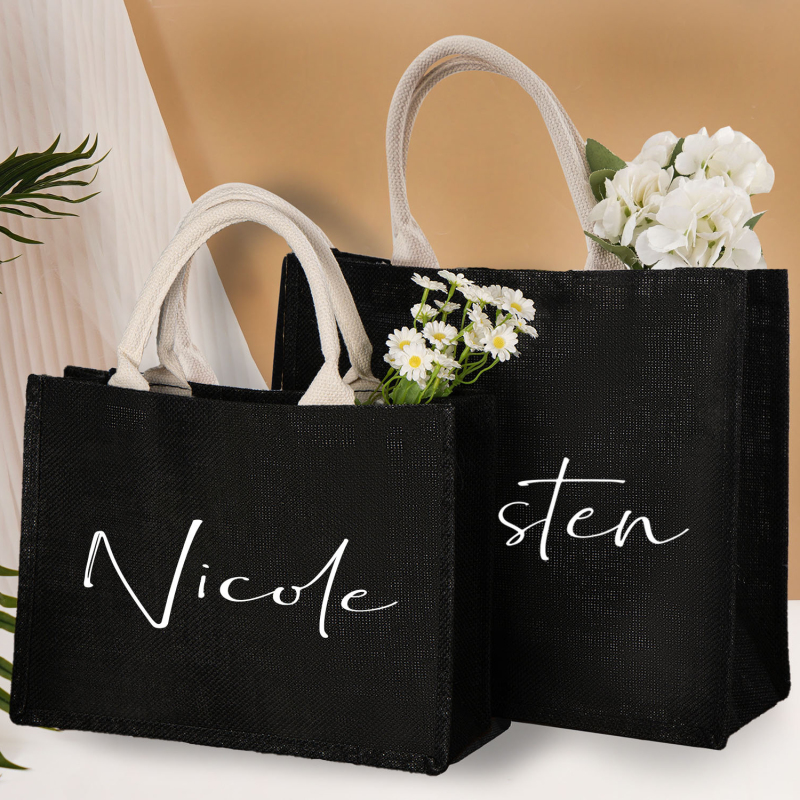 Sacs fourre-tout en toile de jute personnalisés, sacs-cadeaux fourre-tout pour demoiselle d'honneur, sacs fourre-tout de plage en jute, sacs-cadeaux de mariage, sacs-cadeaux de fête de célibataire
