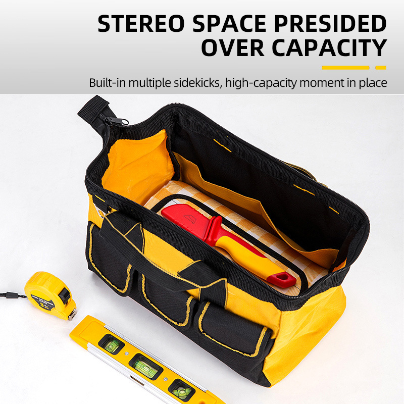 OEM durable 600D polyester promotion cheap tool storage organizer garden heavy duty polyester electrician tool bag for men