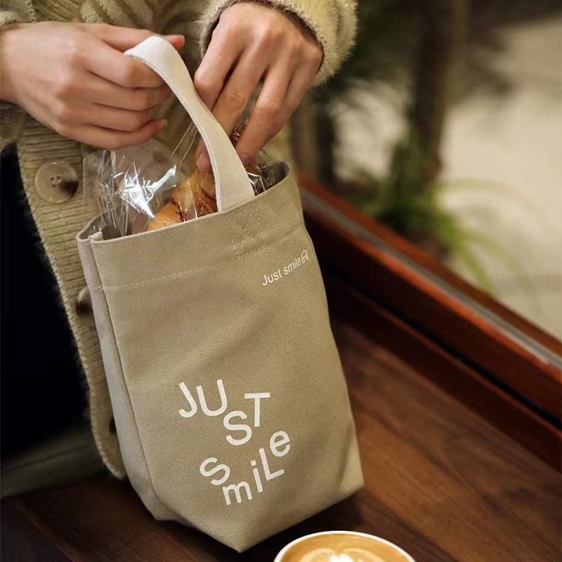 Mini Cotton Tote Bag for Breakfast, Handheld Compact Design for Coffee and Bread