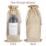 Clear Window Organza Covers Hemp Drawstring Natural Jute Wine Bottle Water Sack Burlap Christmas Party Hessian Bag