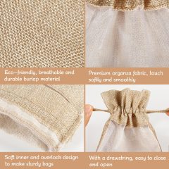 Clear Window Organza Covers Hemp Drawstring Natural Jute Wine Bottle Water Sack Burlap Christmas Party Hessian Bag