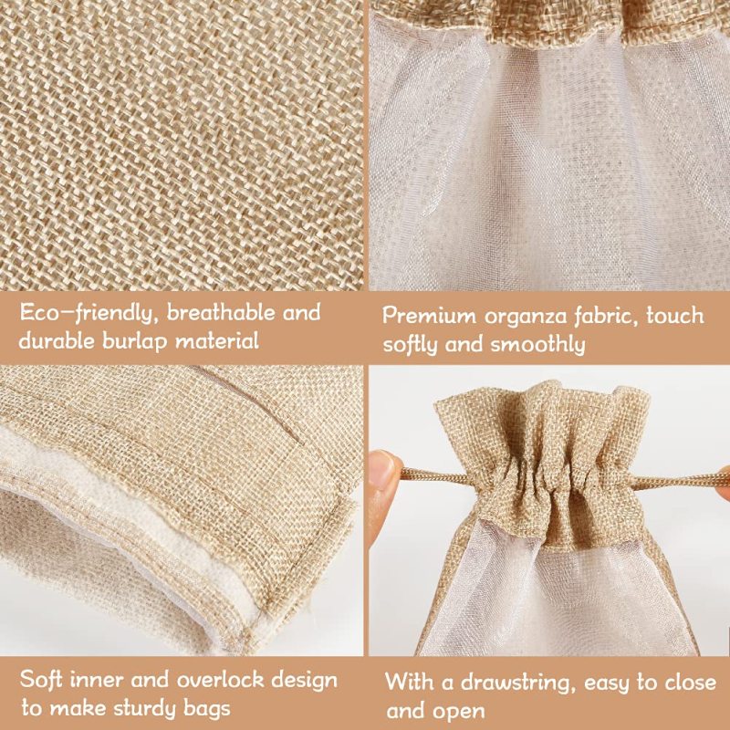 Clear Window Organza Covers Hemp Drawstring Natural Jute Wine Bottle Water Sack Burlap Christmas Party Hessian Bag