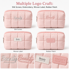 Personalized Quilted Makeup Bag Custom Printed Puffer Cosmetic Bag Macaron Colors Travel Toiletry Organizer with Small MOQ