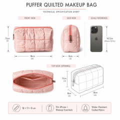 Personalized Quilted Makeup Bag Custom Printed Puffer Cosmetic Bag Macaron Colors Travel Toiletry Organizer with Small MOQ