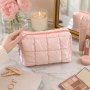 Personalized Quilted Makeup Bag Custom Printed Puffer Cosmetic Bag Macaron Colors Travel Toiletry Organizer with Small MOQ