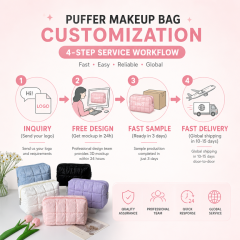 Personalized Quilted Makeup Bag Custom Printed Puffer Cosmetic Bag Macaron Colors Travel Toiletry Organizer with Small MOQ