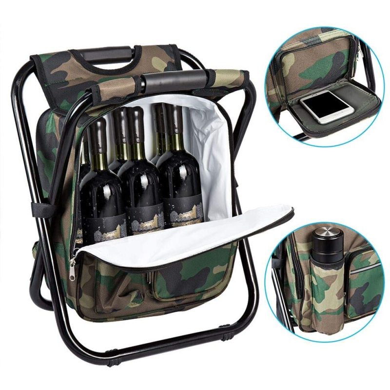 Multifunction Fishing Backpack Chair Portable Hiking Camouflage Camping Stool Folding Cooler Insulated cooler bag chair
