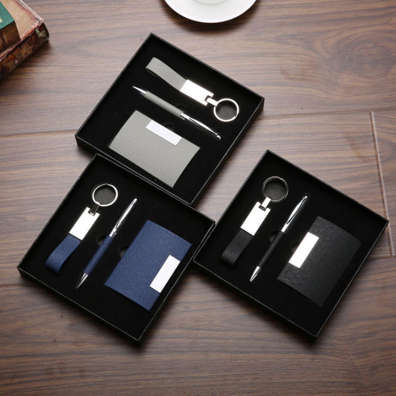 Custom LOGO Card Holder and Pen Keychain Corporate Business Gift Set for Men Promotional Office & Household Products