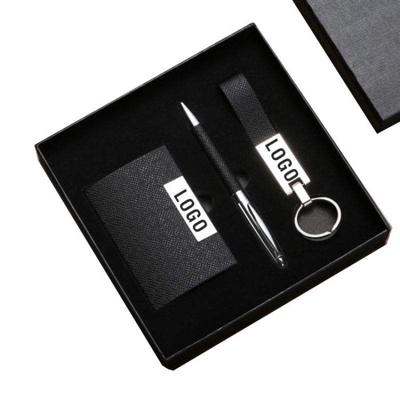 Custom LOGO Card Holder and Pen Keychain Corporate Business Gift Set for Men Promotional Office & Household Products