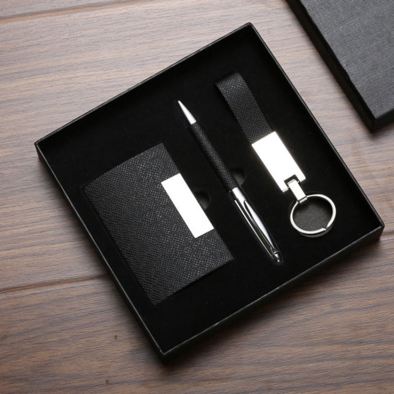Custom LOGO Card Holder and Pen Keychain Corporate Business Gift Set for Men Promotional Office & Household Products