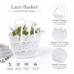 Eco Polyester Woven Flower Girl Basket Ladies Lace Shopping Bag Beach Bag Lace Basket With Double Handles