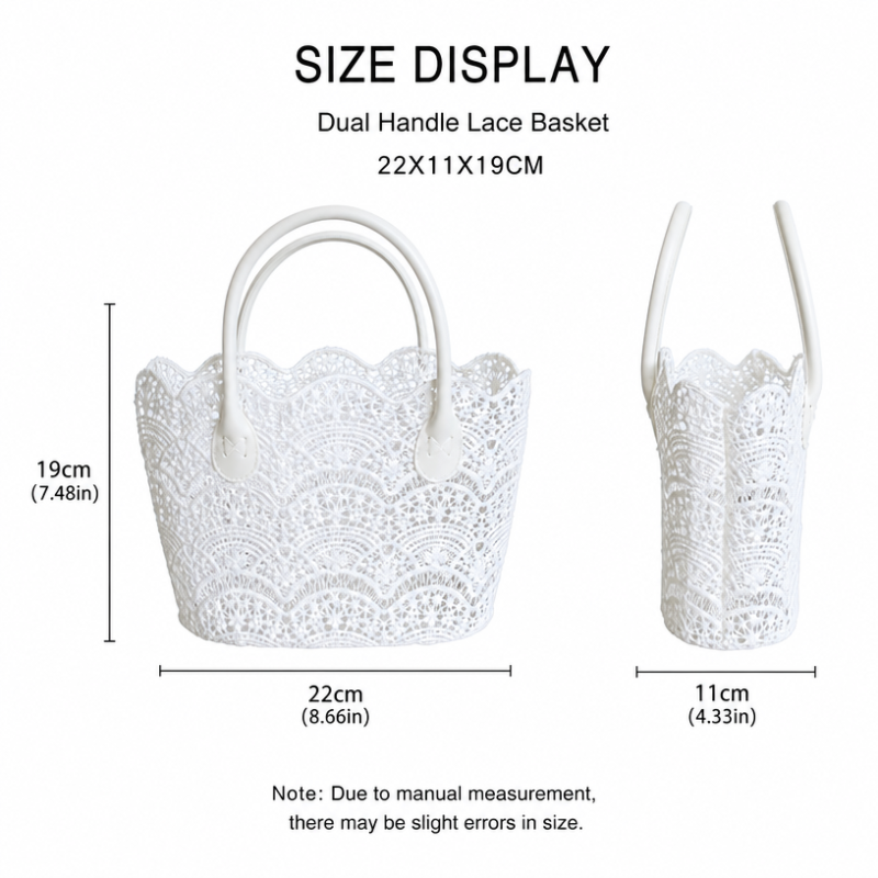 Eco Polyester Woven Flower Girl Basket Ladies Lace Shopping Bag Beach Bag Lace Basket With Double Handles