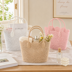 Eco Polyester Woven Flower Girl Basket Ladies Lace Shopping Bag Beach Bag Lace Basket With Double Handles