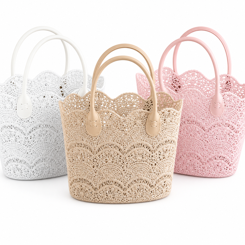Eco Polyester Woven Flower Girl Basket Ladies Lace Shopping Bag Beach Bag Lace Basket With Double Handles