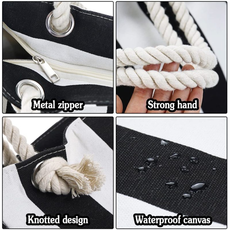 Custom Women Waterproof Beach Tote Bag Portable Shoulder Handbag Striped Canvas Tote Bag for Shopping