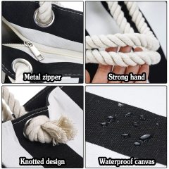 Custom Women Waterproof Beach Tote Bag Portable Shoulder Handbag Striped Canvas Tote Bag for Shopping