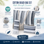 Wholesale Custom Logo Striped Canvas Beach Bag Set 3 Piece with Cotton Rope Handle Nautical Tote Bag and Fringed Towel Set