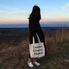 Reusable Cotton Canvas Zipper Shopping Bag with Large Capacity Custom Printed Tote for Gift and Event Use