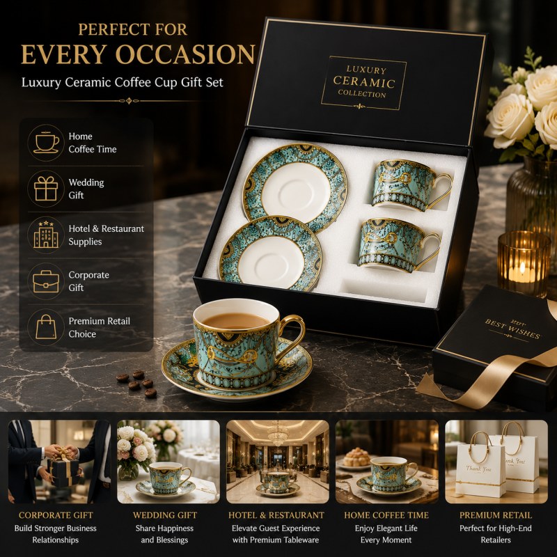 Luxury Ceramic Coffee Cup Gift Set With Saucer Premium Porcelain Espresso Cup Set in Gift Box for Corporate Wedding Gift