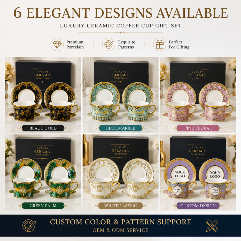 Luxury Ceramic Coffee Cup Gift Set With Saucer Premium Porcelain Espresso Cup Set in Gift Box for Corporate Wedding Gift