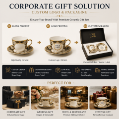 Luxury Ceramic Coffee Cup Gift Set With Saucer Premium Porcelain Espresso Cup Set in Gift Box for Corporate Wedding Gift