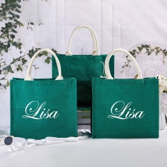 Eco green laminated jute bag custom logo Bridesmaid Burlap Tote gift Bags, Bridesmaid Gift Tote Bag, Bachelorette Party Tote