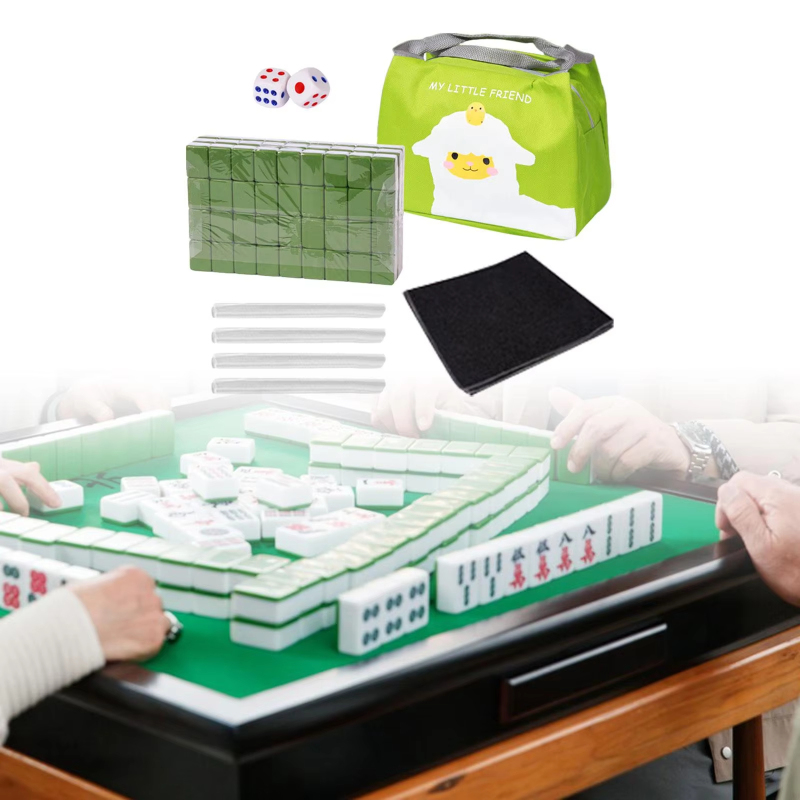 Travel Mahjong Set with Bag with Table Cloth Dices 4 Rulers Mini Mahjong