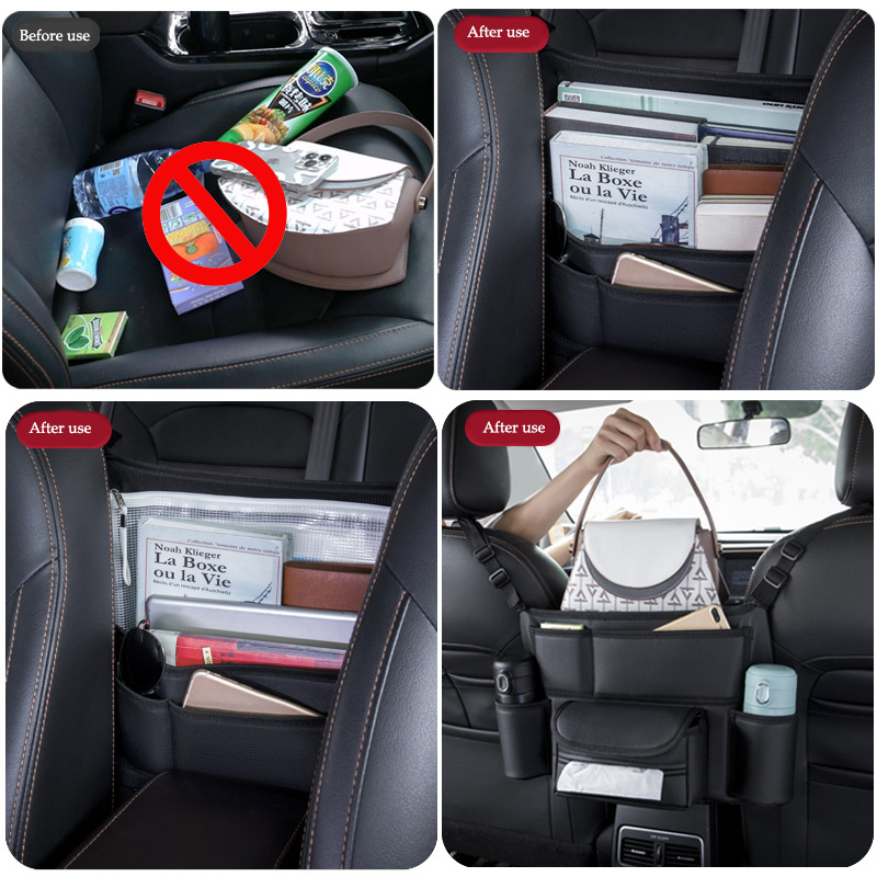 Car Storage Bag with Multi-Pocket Design, Leather and Oxford Fabric, Easy Installation, Heavy Duty