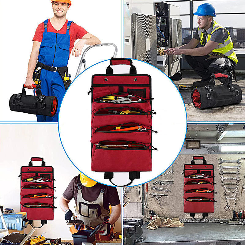 Trousse à outils à main Oxford personnalisée avec fermeture éclair enroulable, sac de rangement pour clés, quincaillerie et outils à main