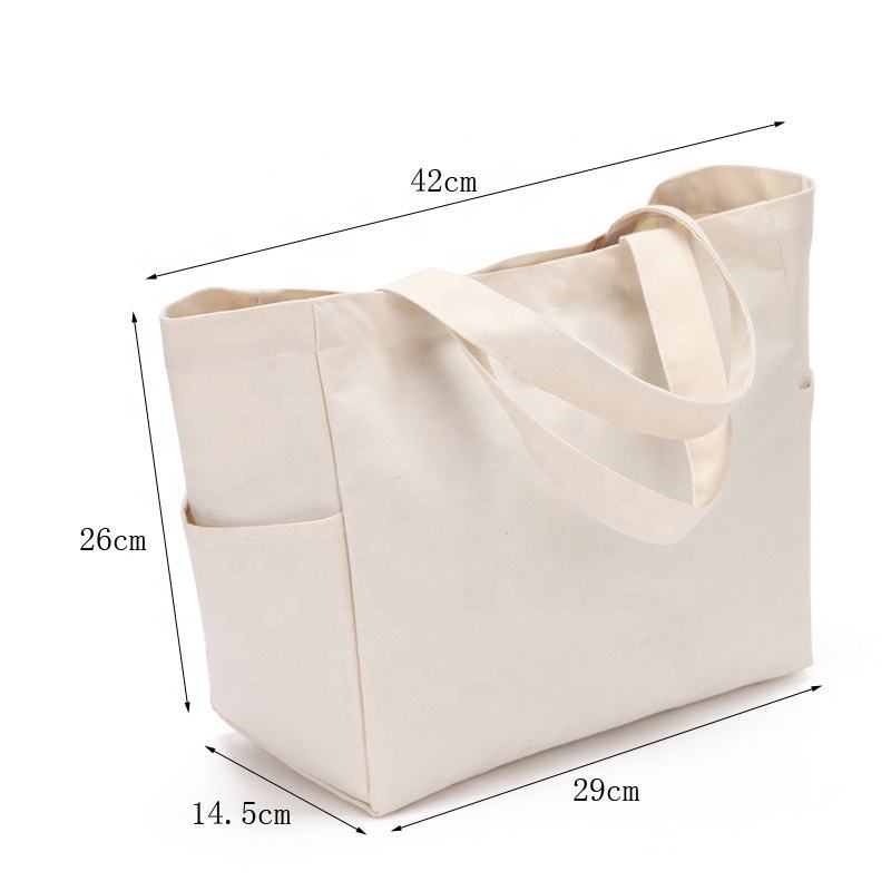 Wholesale eco friendly material custom 100% cotton canvas multi pockets foldable shopping bag grocery bags canvas reusable bags