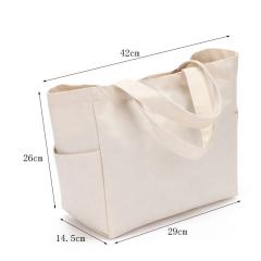 Wholesale eco friendly material custom 100% cotton canvas multi pockets foldable shopping bag grocery bags canvas reusable bags