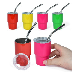 Wholesale 3oz Wine Mugs Sublimation Double Wall Stainless Steel Tumbler Cup Metal Wine Swig Shot Glass With Lid and Straw