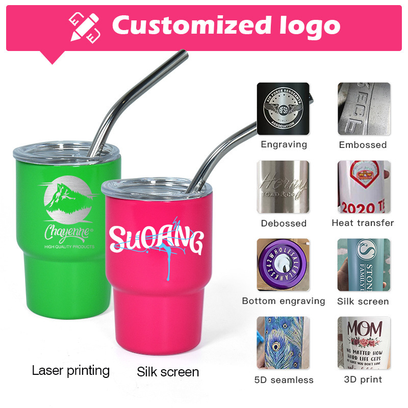 Wholesale 3oz Wine Mugs Sublimation Double Wall Stainless Steel Tumbler Cup Metal Wine Swig Shot Glass With Lid and Straw