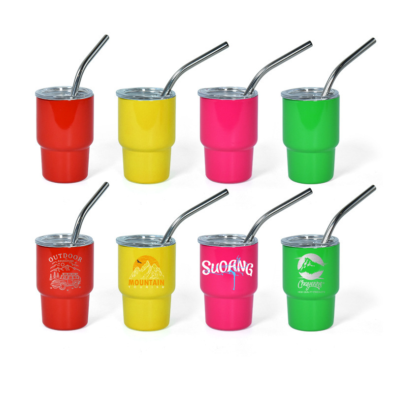 Wholesale 3oz Wine Mugs Sublimation Double Wall Stainless Steel Tumbler Cup Metal Wine Swig Shot Glass With Lid and Straw