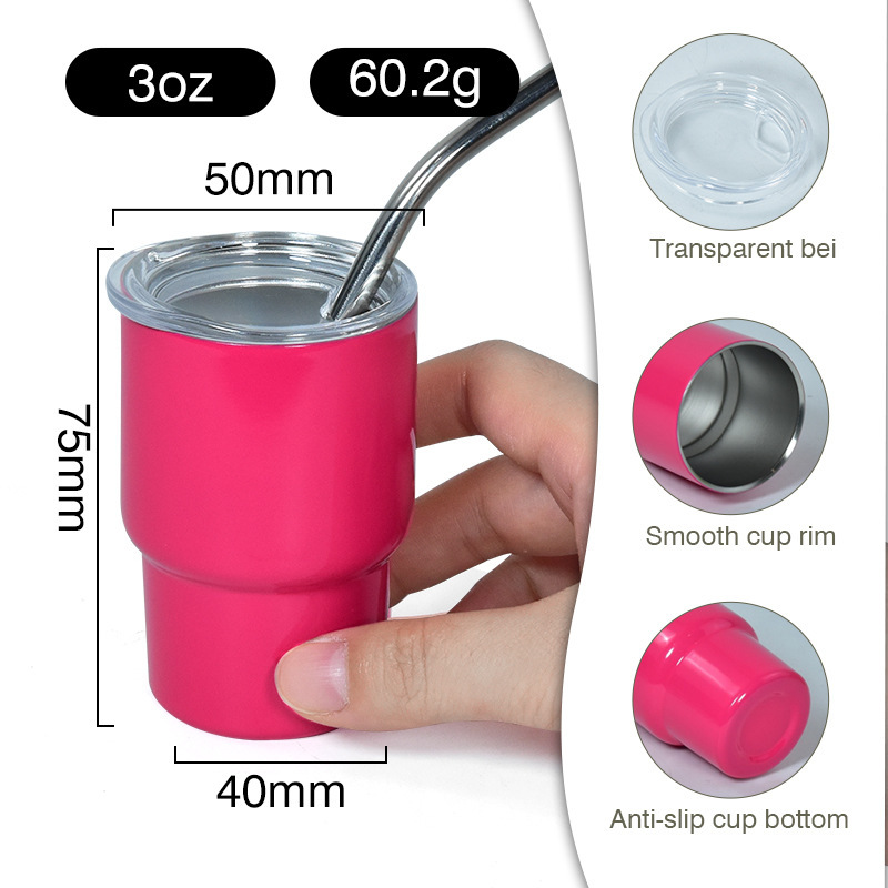 Wholesale 3oz Wine Mugs Sublimation Double Wall Stainless Steel Tumbler Cup Metal Wine Swig Shot Glass With Lid and Straw