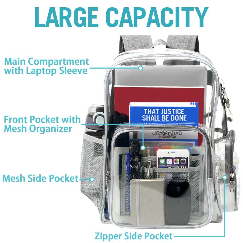 Clear Backpack Heavy Duty Transparent Bookbag with Lock Fit 15.6 Inch Laptop Women Large See Through Waterproof backpack for Men