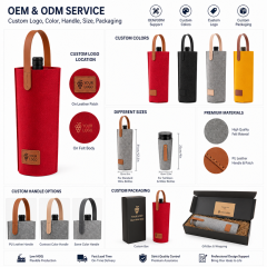 Wholesale Felt Wine Tote Bag Single Bottle Carrier Holder with Handle Custom Logo OEM Eco Gift Packaging Wedding Corporate Event