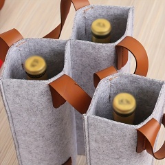 Wholesale Felt Wine Tote Bag Single Bottle Carrier Holder with Handle Custom Logo OEM Eco Gift Packaging Wedding Corporate Event