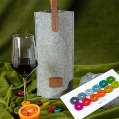 Wholesale Felt Wine Tote Bag Single Bottle Carrier Holder with Handle Custom Logo OEM Eco Gift Packaging Wedding Corporate Event