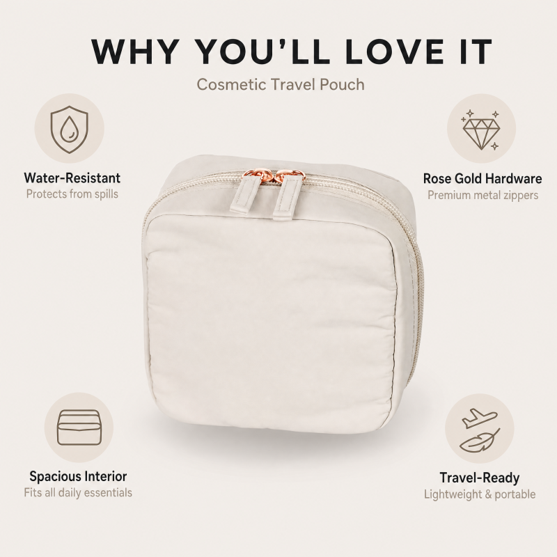Custom Logo Square Quilted Pouch Padded Toiletry Bag Minimalist Travel Makeup Organizer for Women