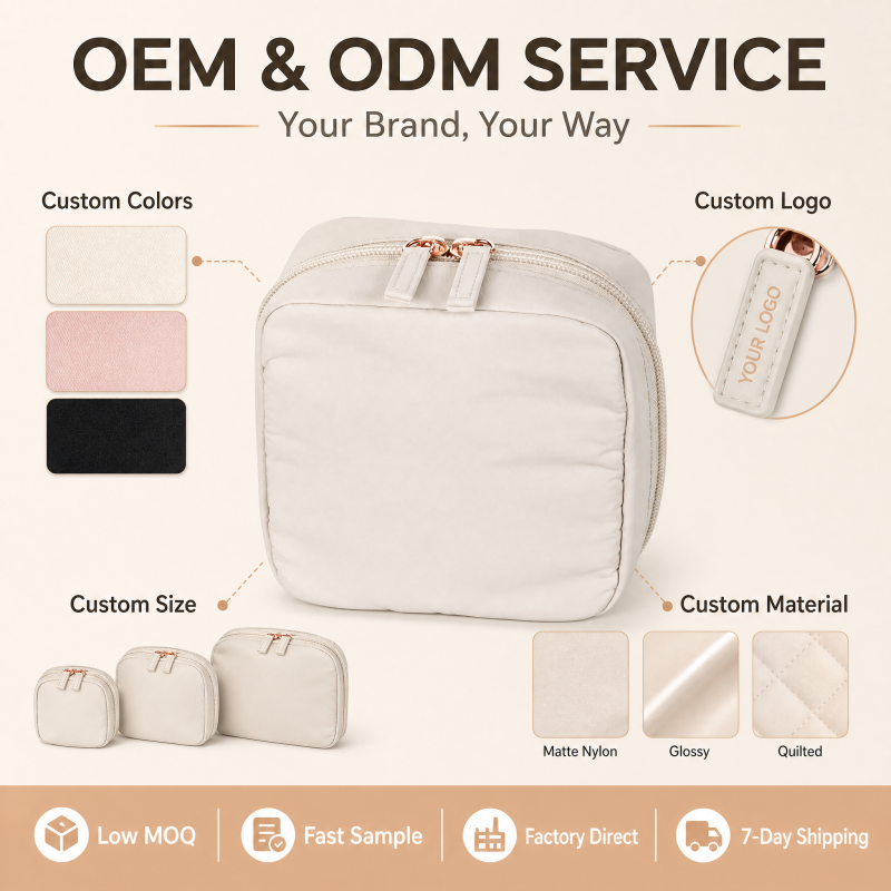 Custom Logo Square Quilted Pouch Padded Toiletry Bag Minimalist Travel Makeup Organizer for Women