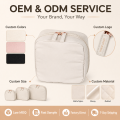 Custom Logo Square Quilted Pouch Padded Toiletry Bag Minimalist Travel Makeup Organizer for Women